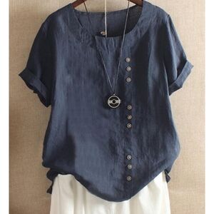 Chic Navy Button-Accent Women's Blouse